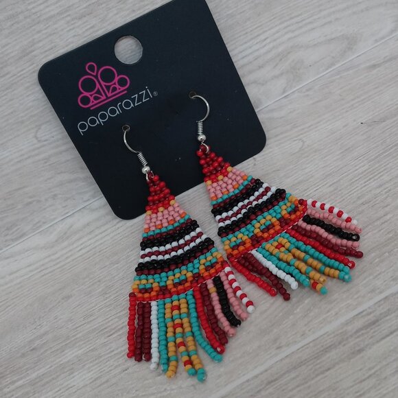 Paparazzi Western Red Beaded Bohemian Earrings - Picture 2 of 5